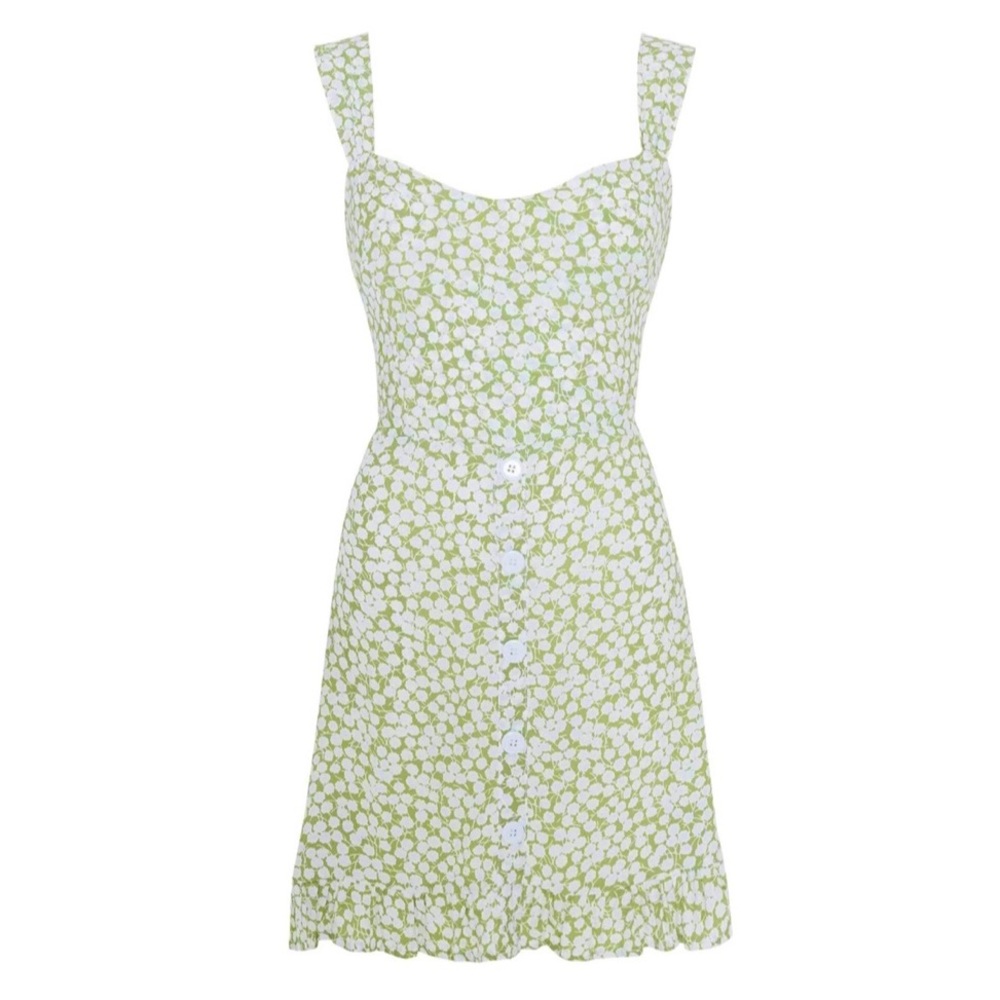 FAITHFULL THE BRAND Lou Lou Mini Dress in Avocado Green Bella Floral XS